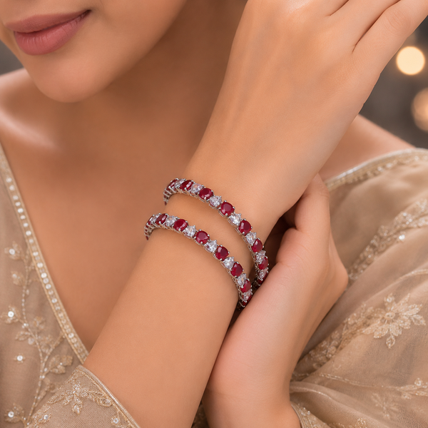 Chitra Ruby Heart Silver Bangles