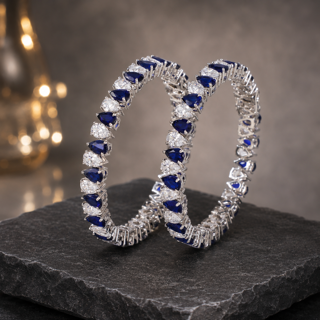 Farah Royale Blue Silver Bangles