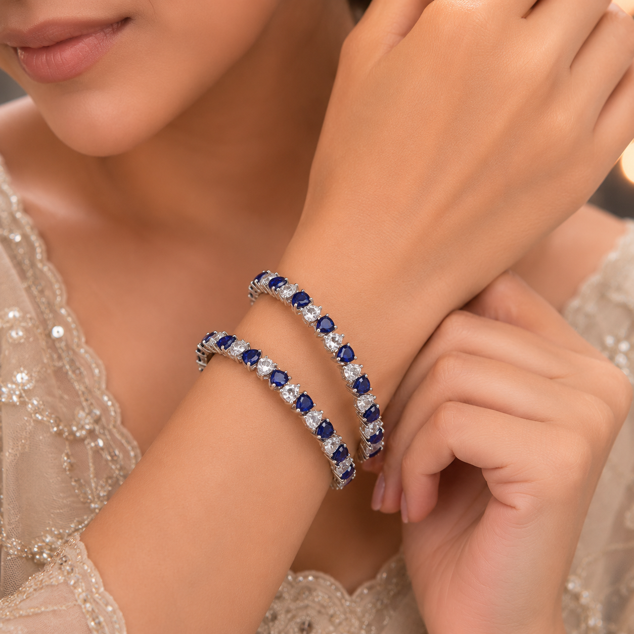 Farah Royale Blue Silver Bangles