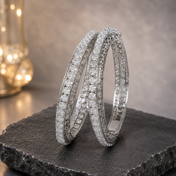 Tanya Crystal Silver Bangles