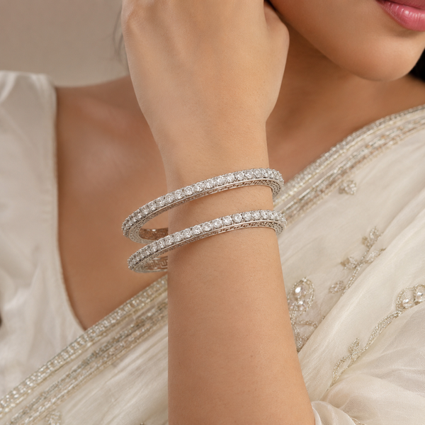Tanya Crystal Silver Bangles
