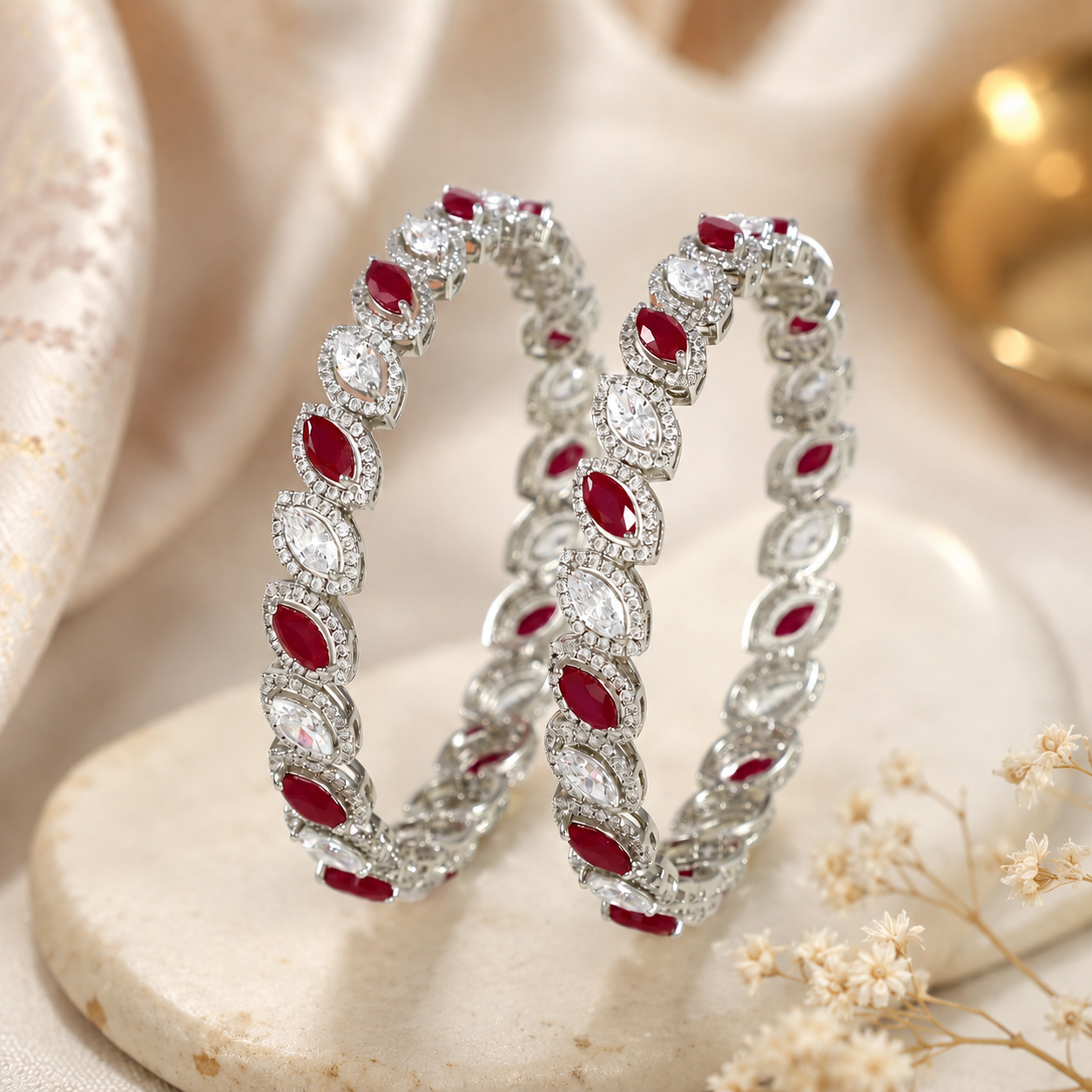Wamika Ruby Silver Bangles
