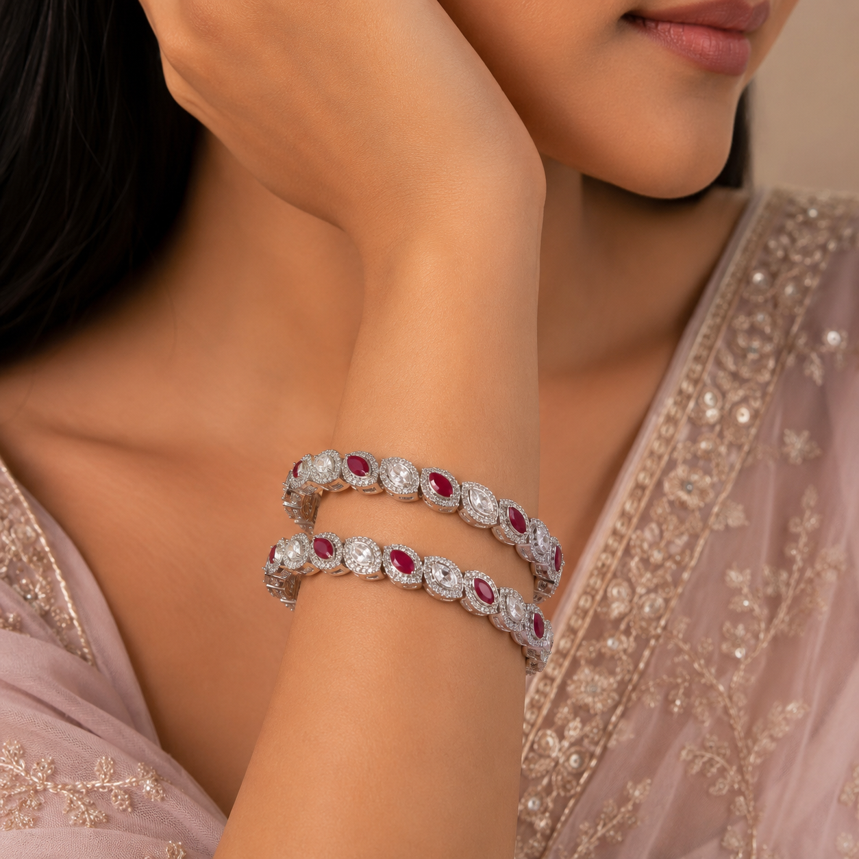 Wamika Ruby Silver Bangles