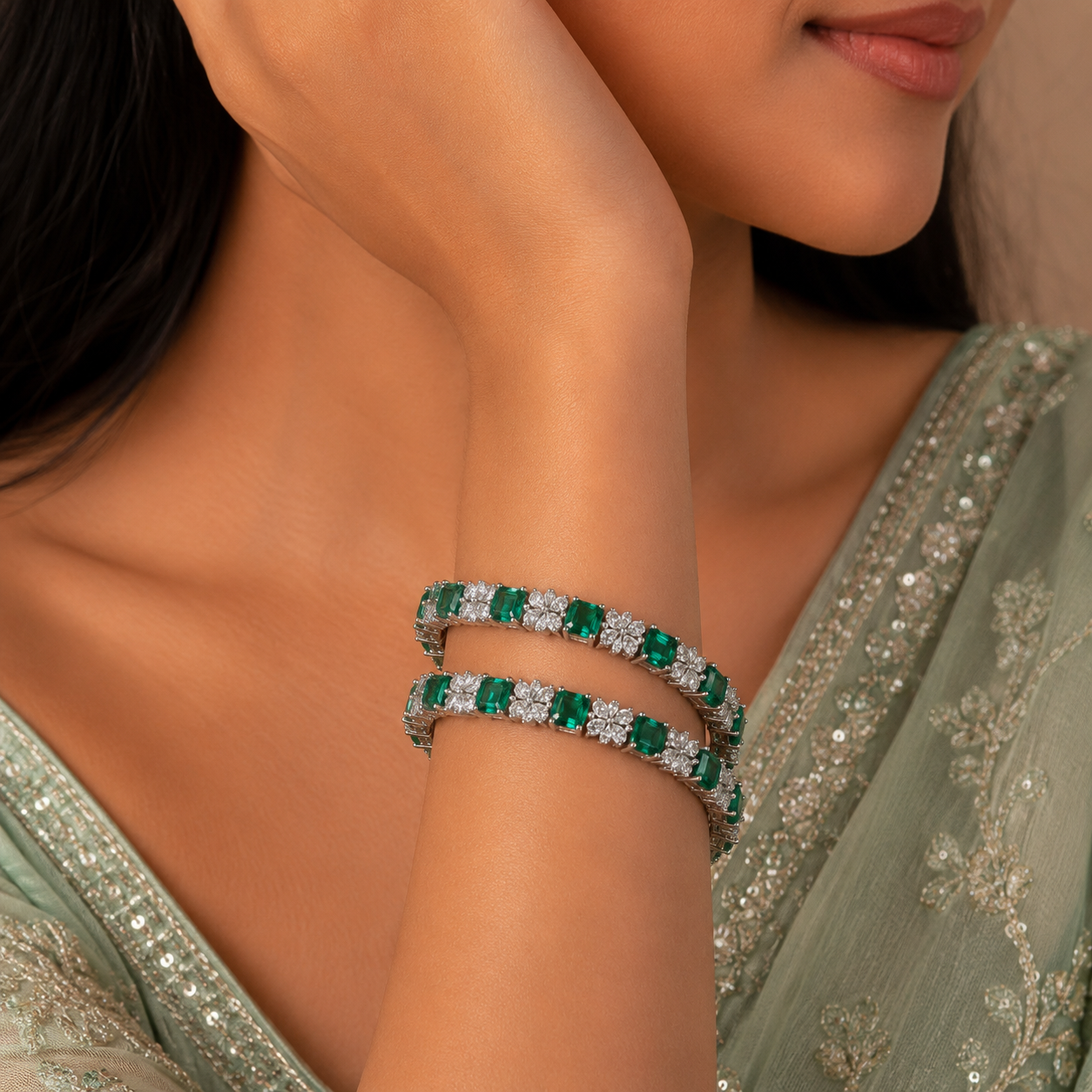 Xara Floral Silver Bangles