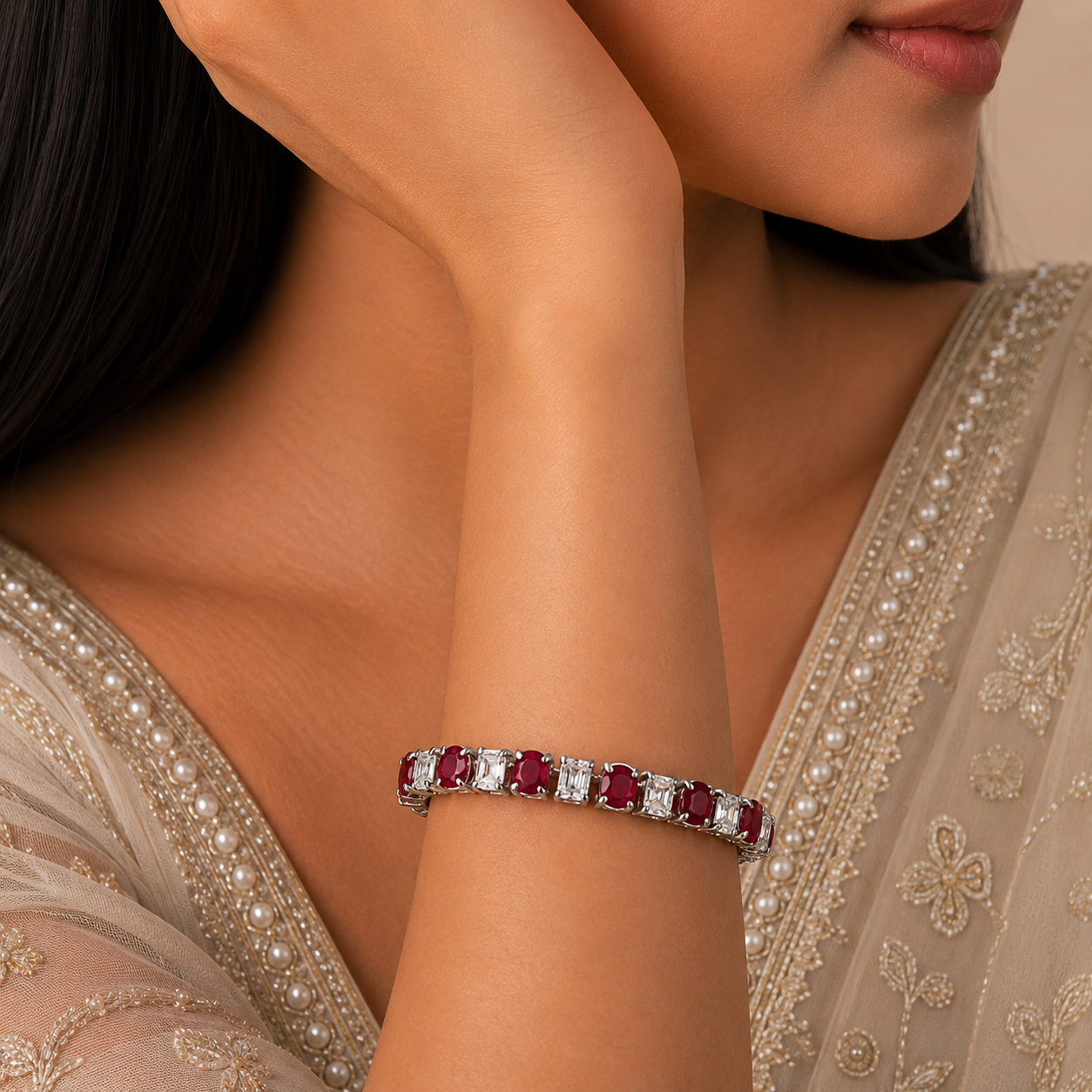 Zoya Ruby Aura Silver Bracelet