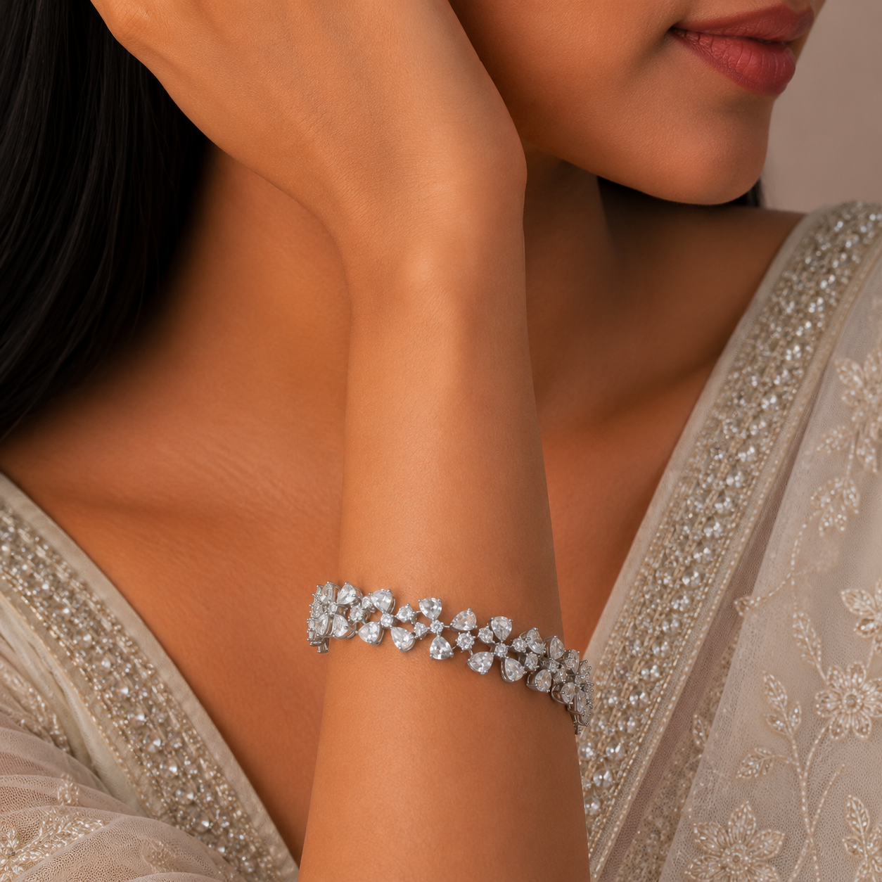 Prisha Moon Blossom Silver Bracelet