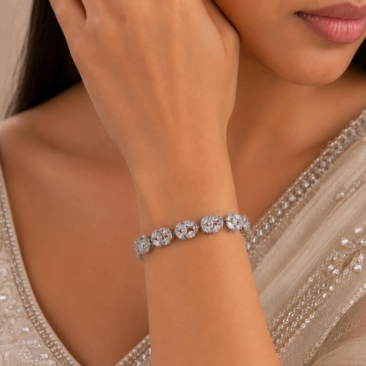 Kiyana Floral Luxe Silver Bracelet