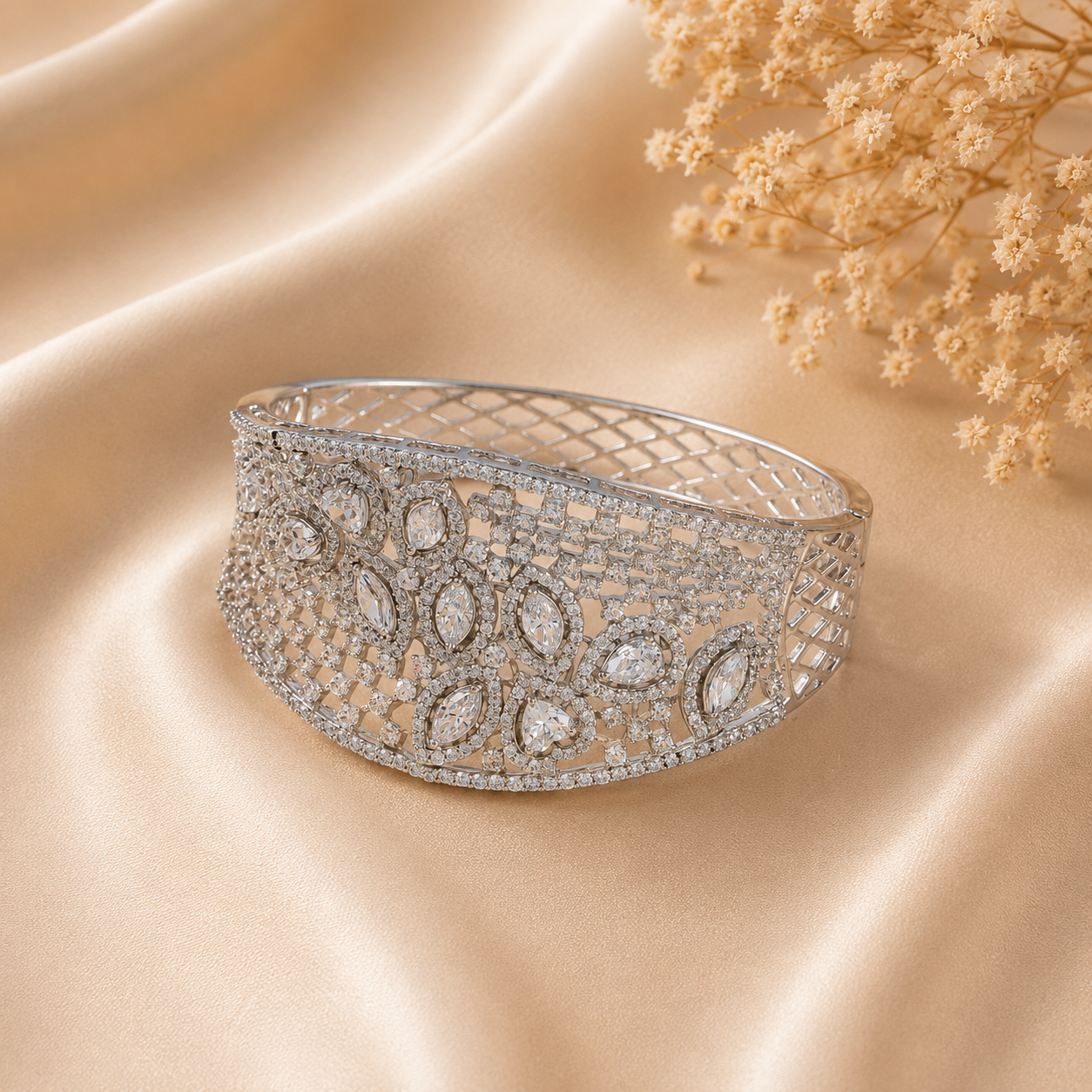 Diya Floral Elegance Silver Bracelet