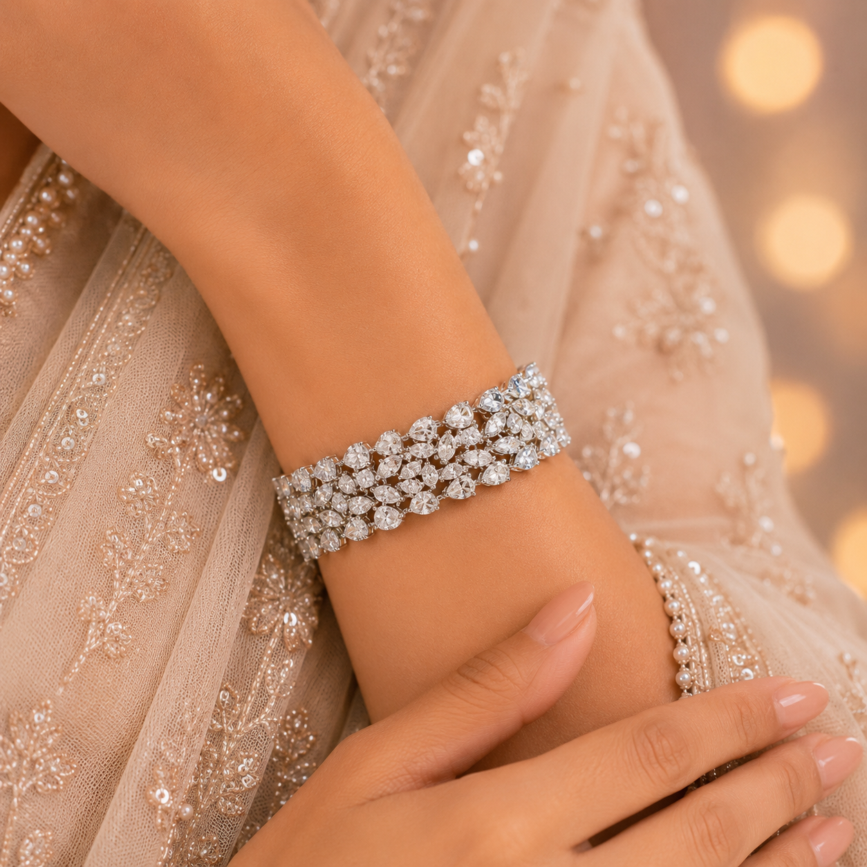 Kavya Luxe Bloom  Silver Bracelet