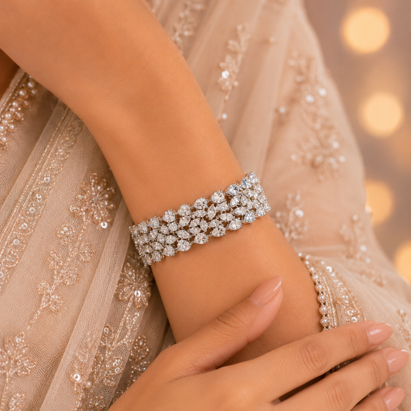 Kavya Luxe Bloom  Silver Bracelet