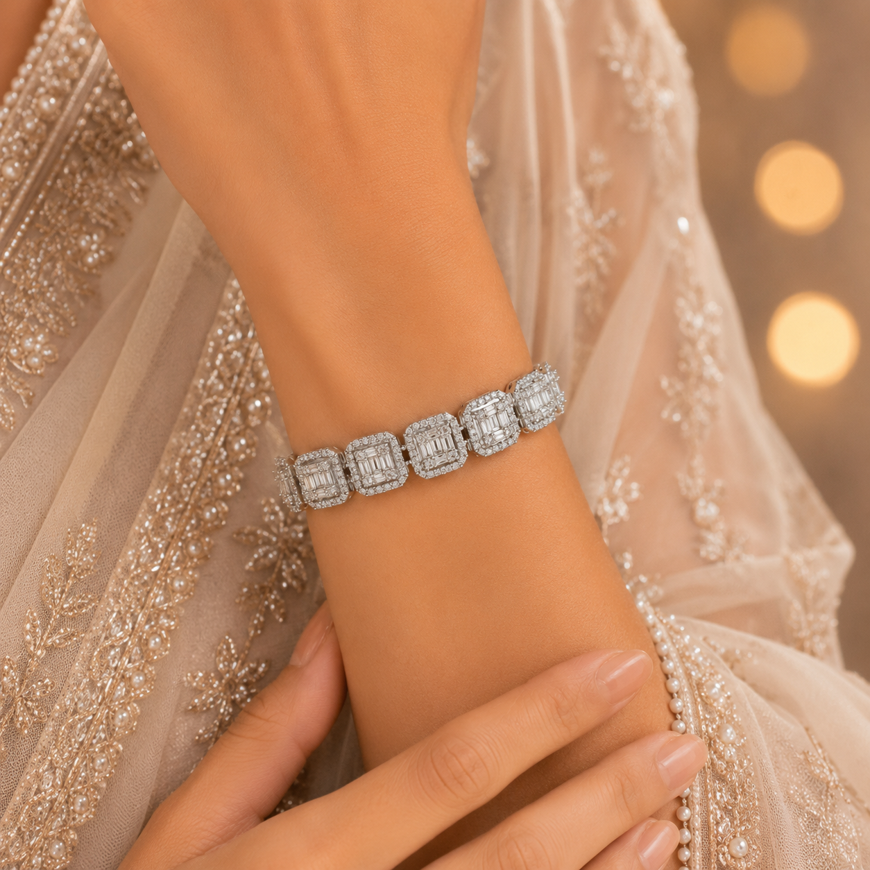 Alina Crystal Halo Silver Bracelet