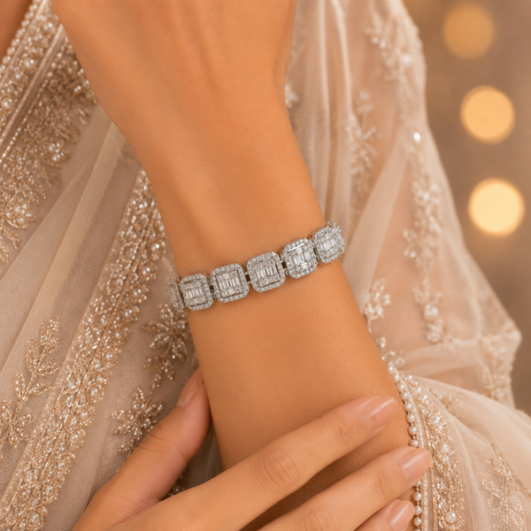 Alina Crystal Halo Silver Bracelet