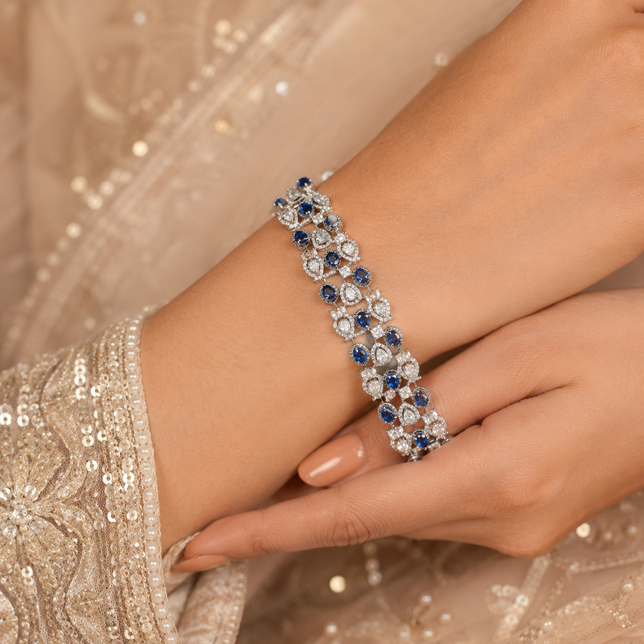 Meher Blue Charm Silver Bracelet