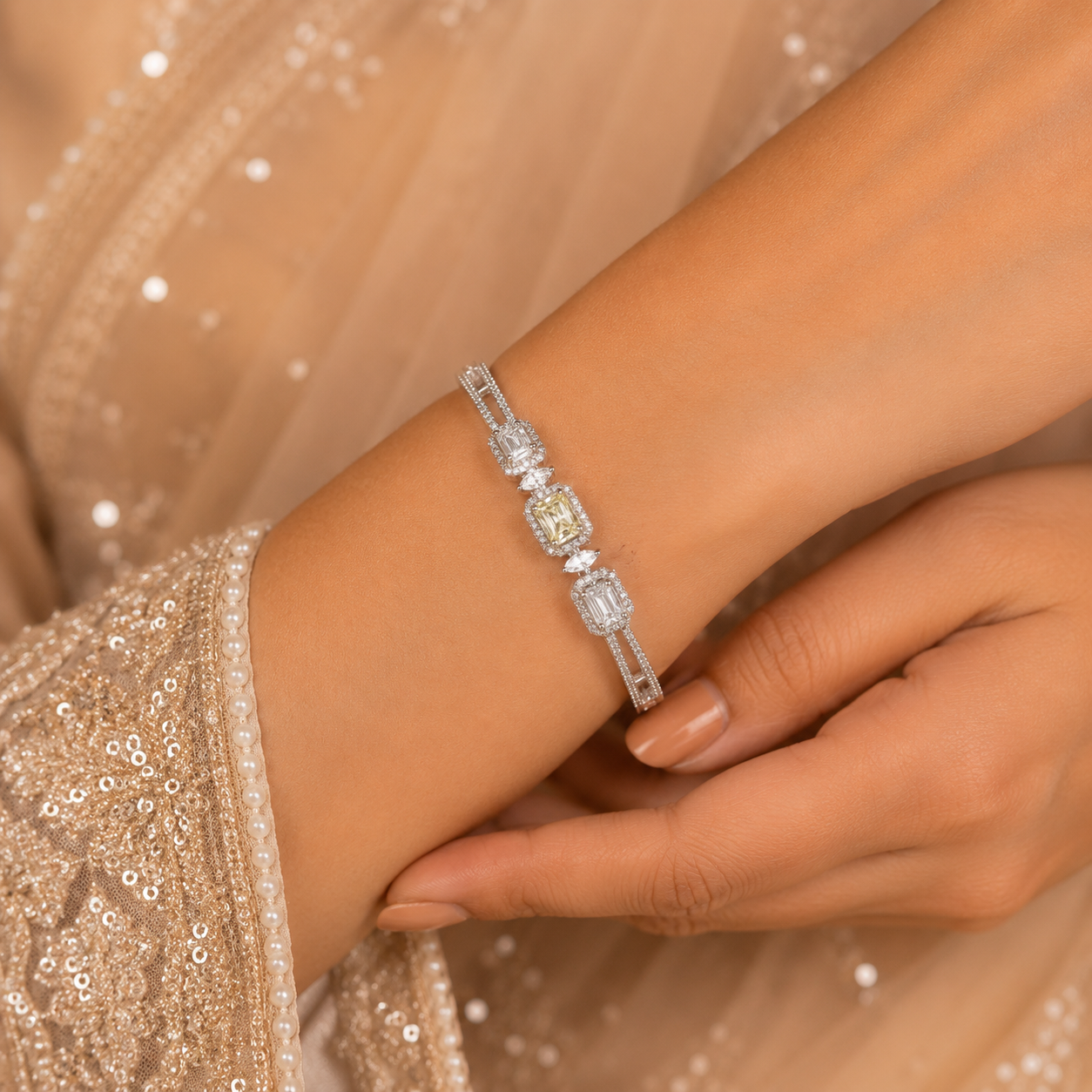 Diya Honey Glow  Silver Bracelet