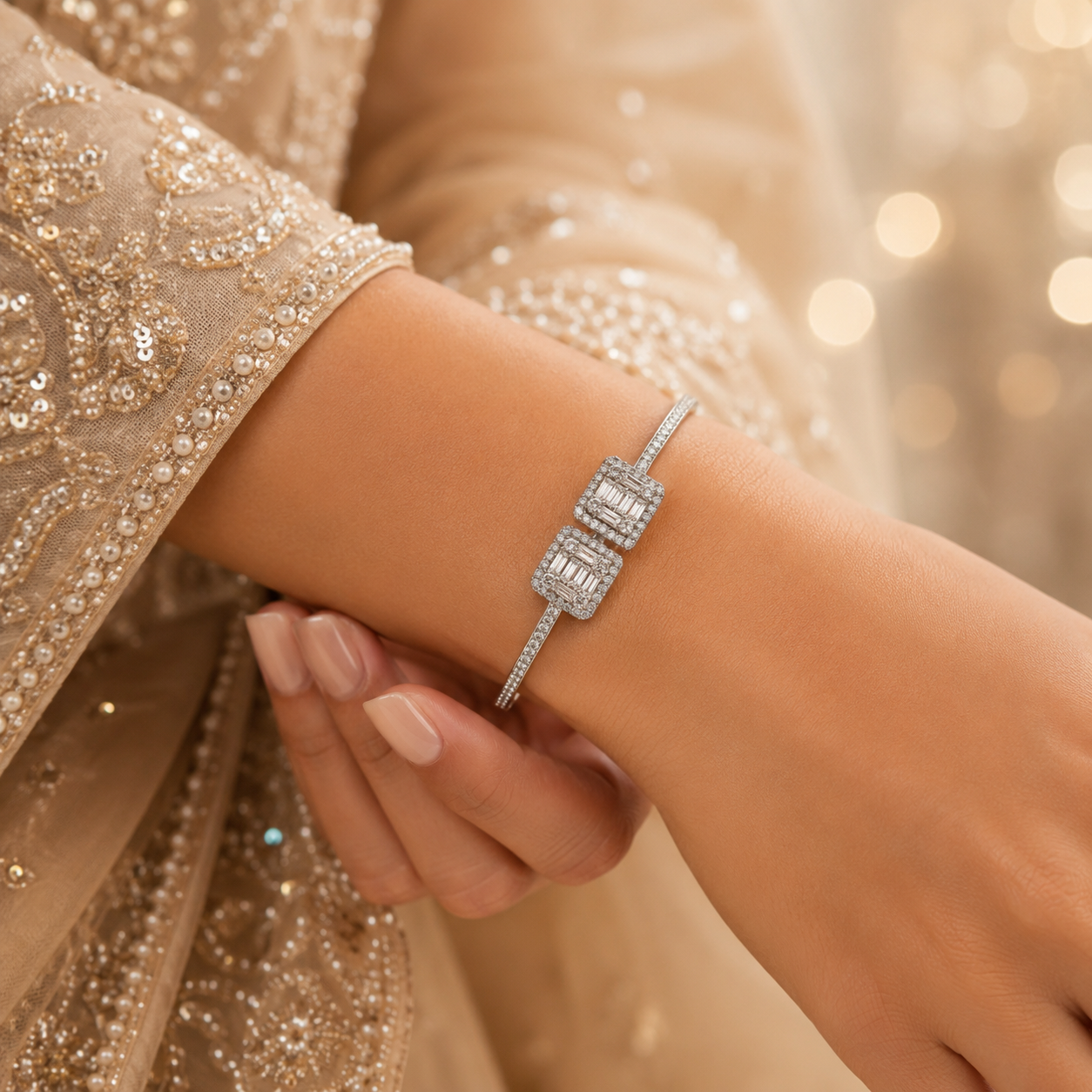 Farah Twin Halo Silver Bracelet