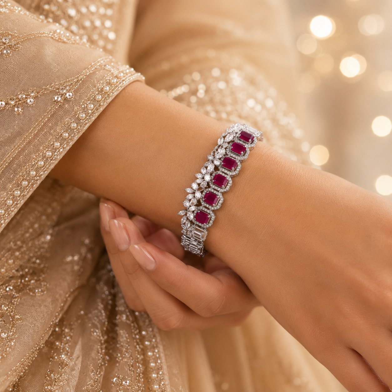 Falguni Ruby Vine Silver Bracelet