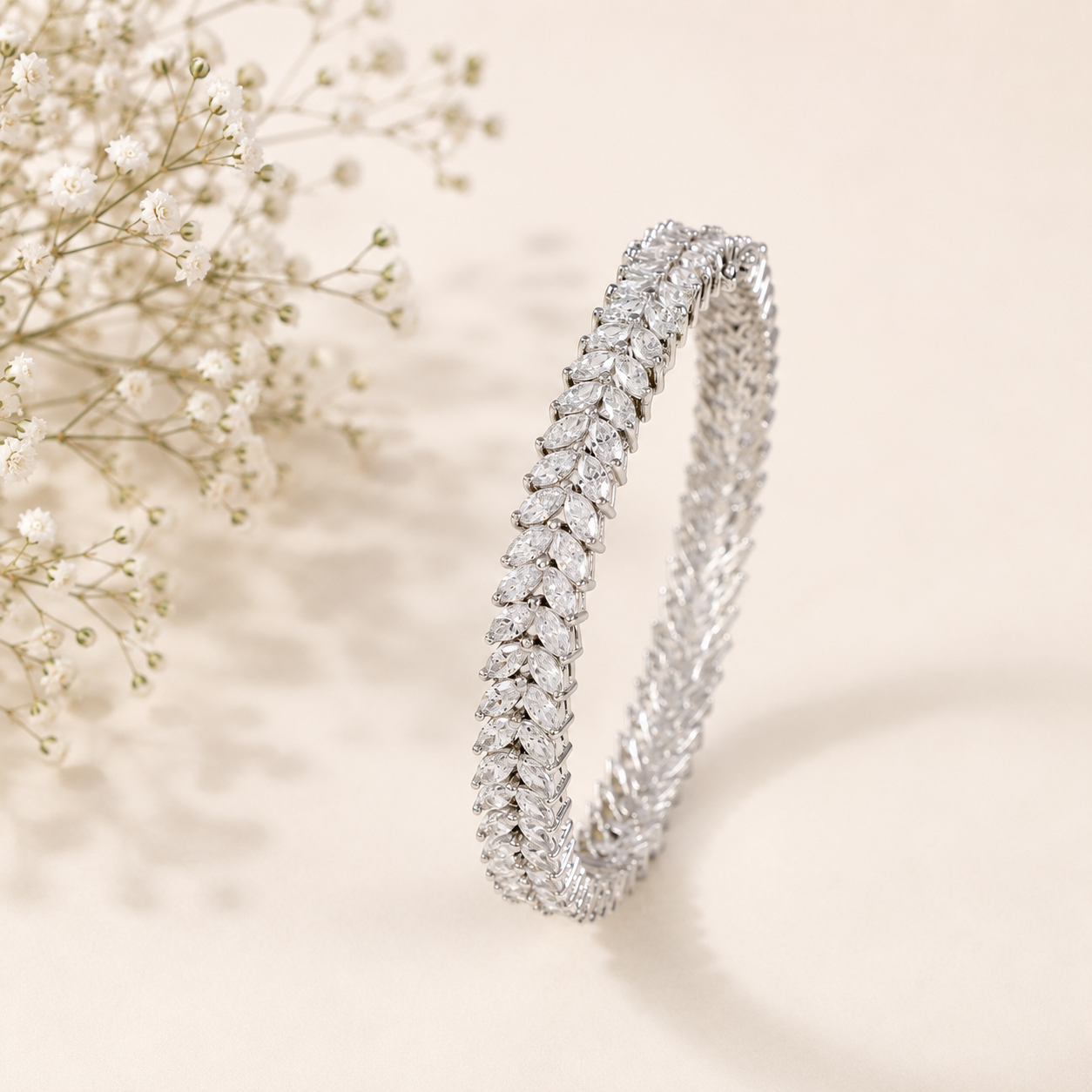 Bhuvika Frost Leaf Silver Bangle