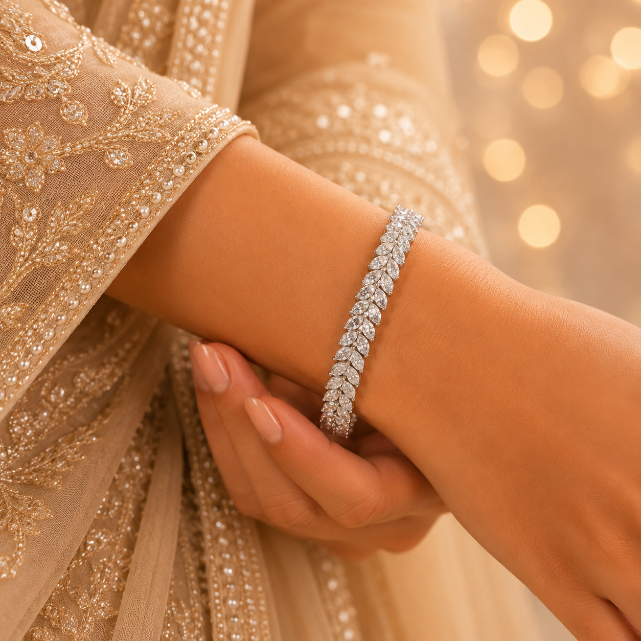 Bhuvika Frost Leaf Silver Bangle