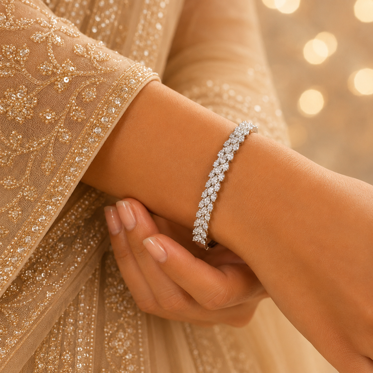 Trisha Shimmer Leaf Silver Bracelet