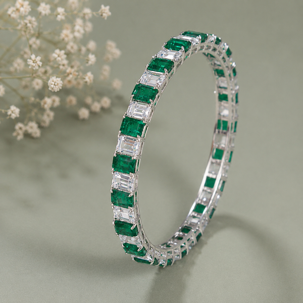 Myra Luxe Green Silver Bangle
