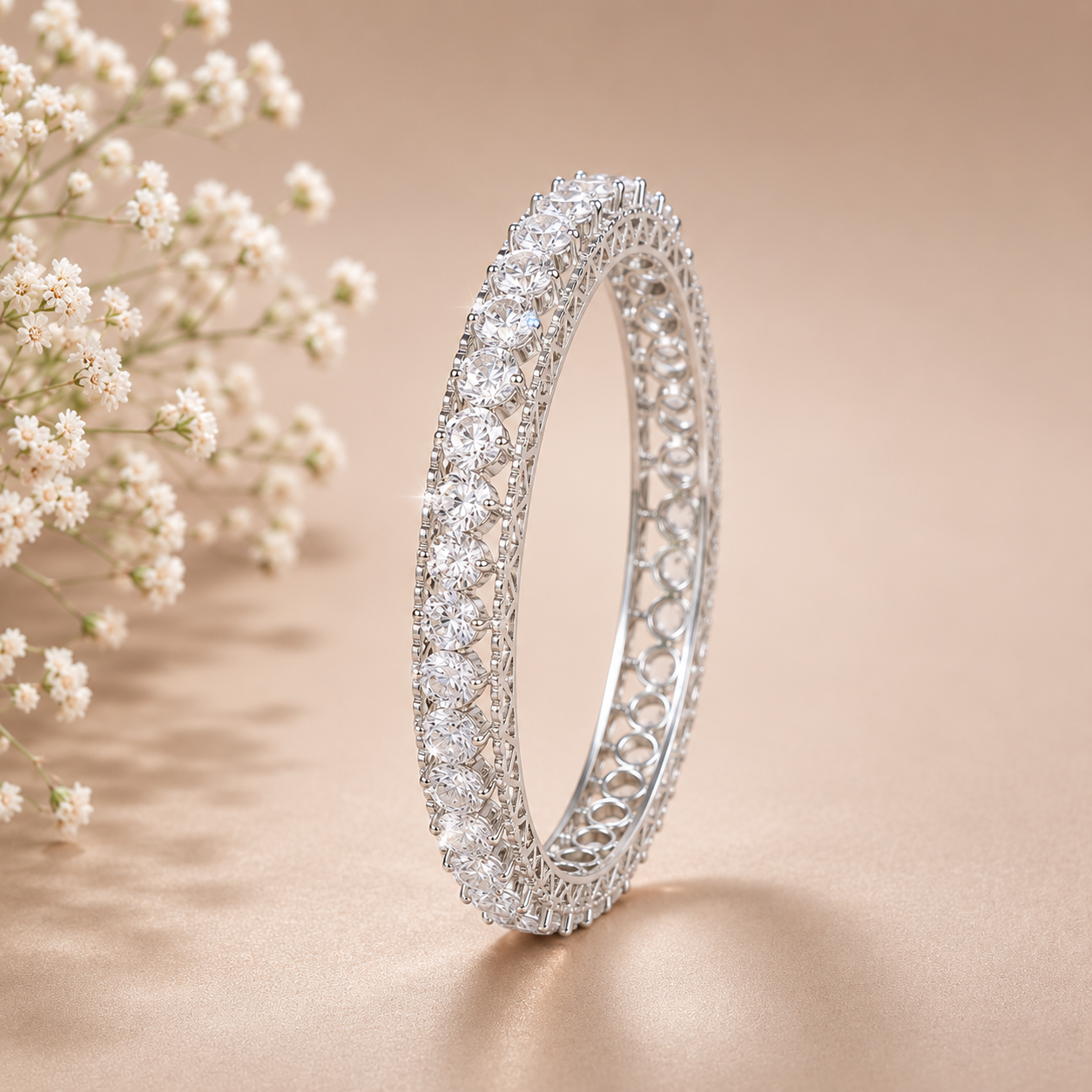 Baani Snowflake Shine Silver Bangle