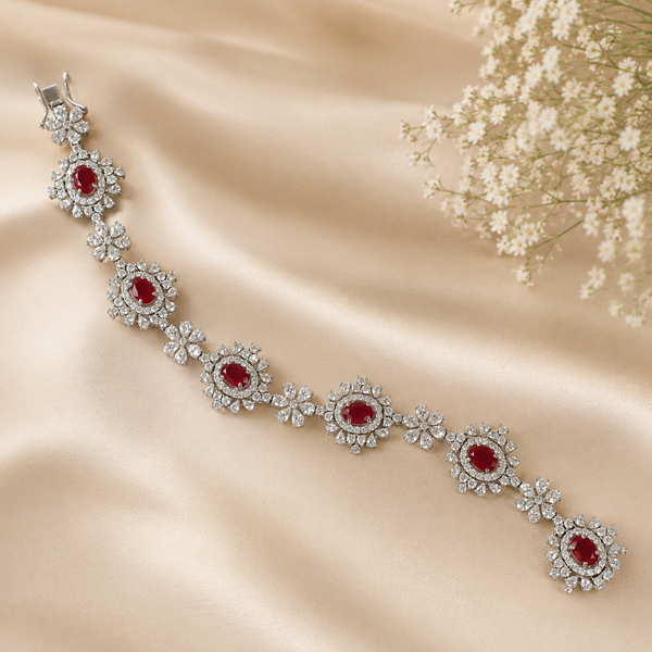 Floral Ruby Silver Bracelet