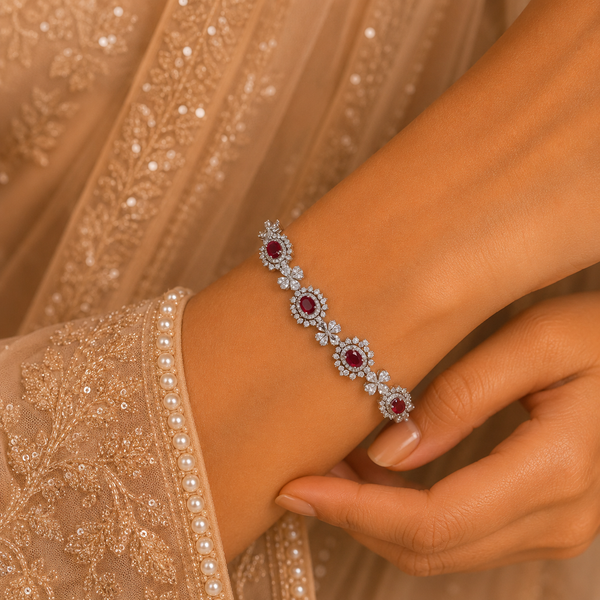 Floral Ruby Silver Bracelet