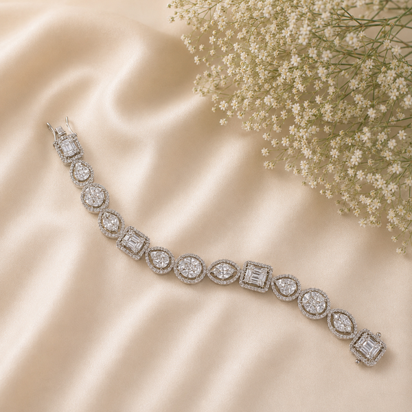 Rhea Square Halo Silver Bracelet