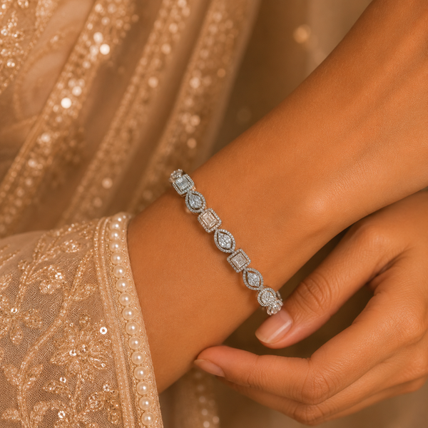 Rhea Square Halo Silver Bracelet