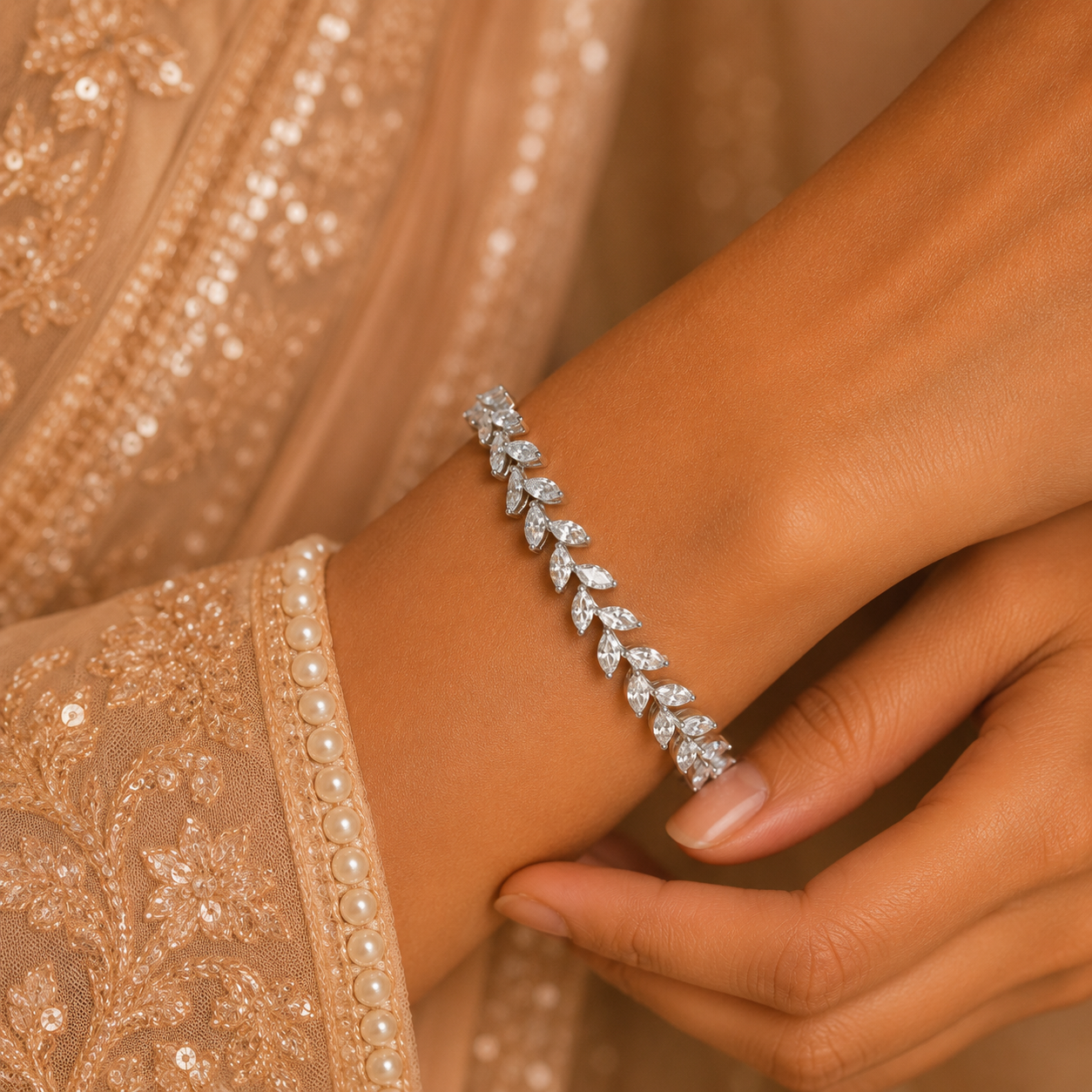 Avika Leaf Grace Silver Bracelet