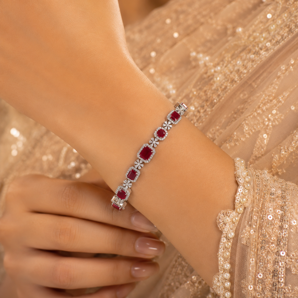 Prisha Ruby Dream Silver Bracelet