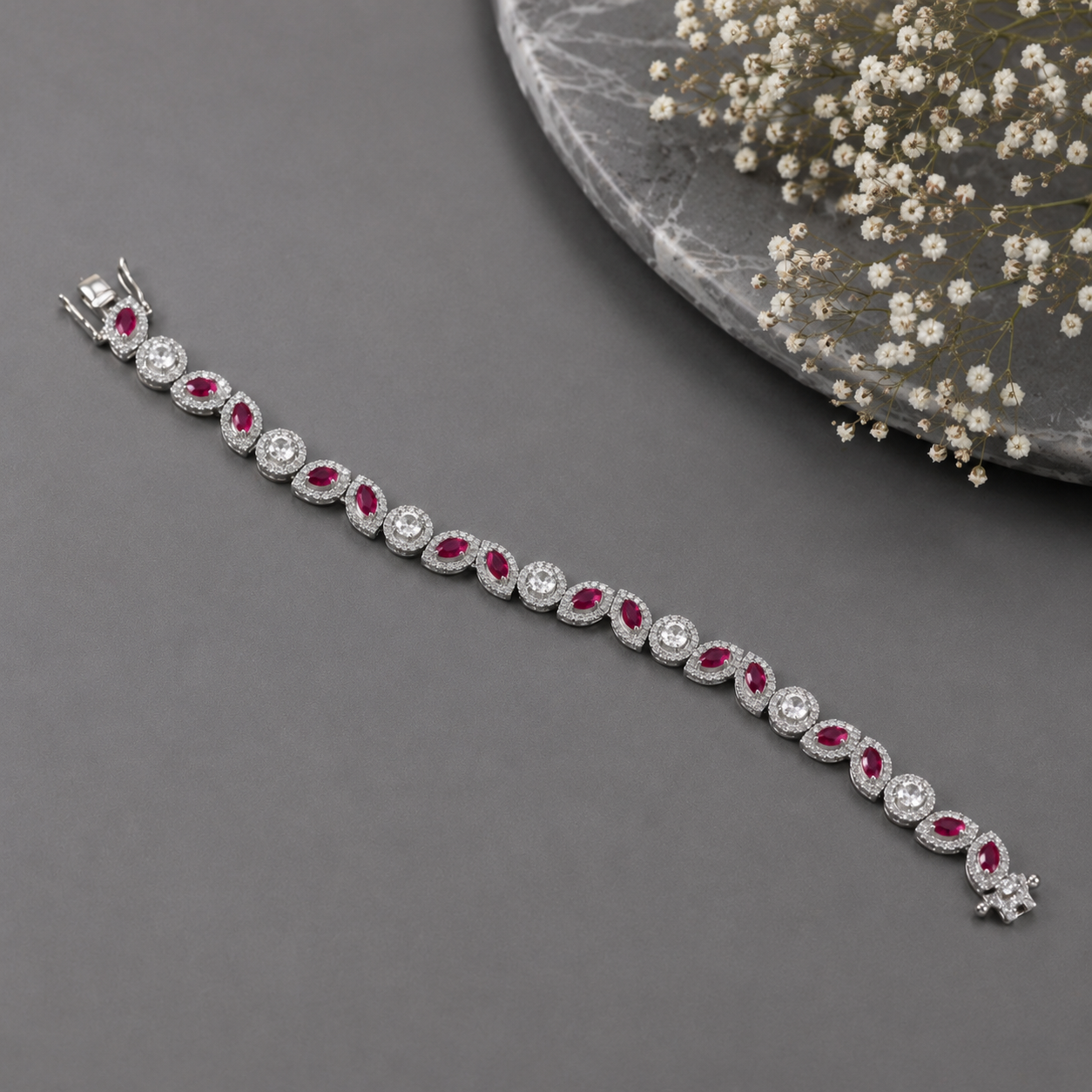 Prisha Ruby Glow Silver Bracelet