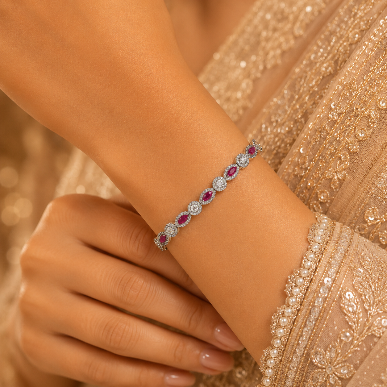 Prisha Ruby Glow Silver Bracelet