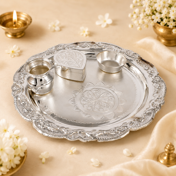 Divine Ritual Silver Puja Thali Set