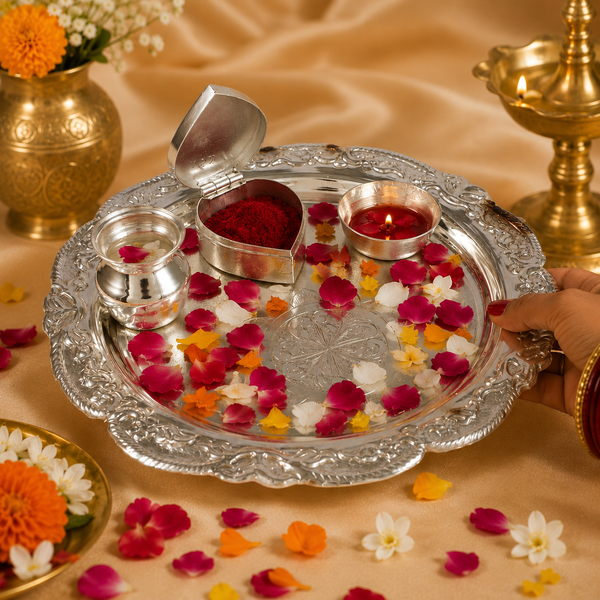 Divine Ritual Silver Puja Thali Set