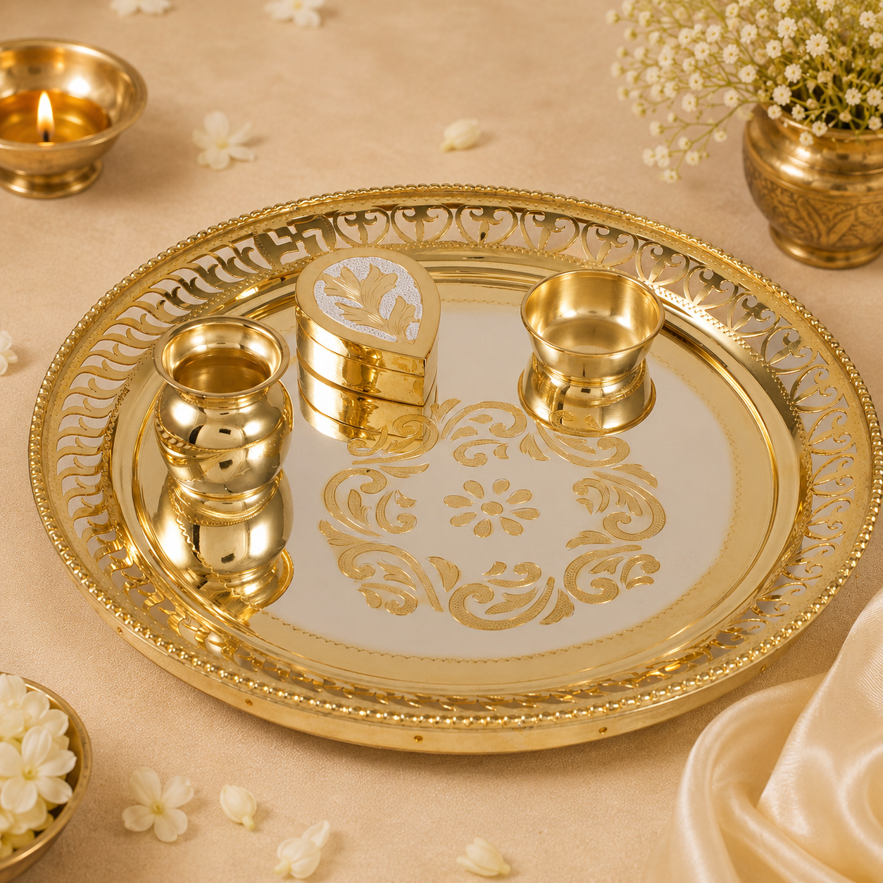 Premium Silver Puja Thali Set