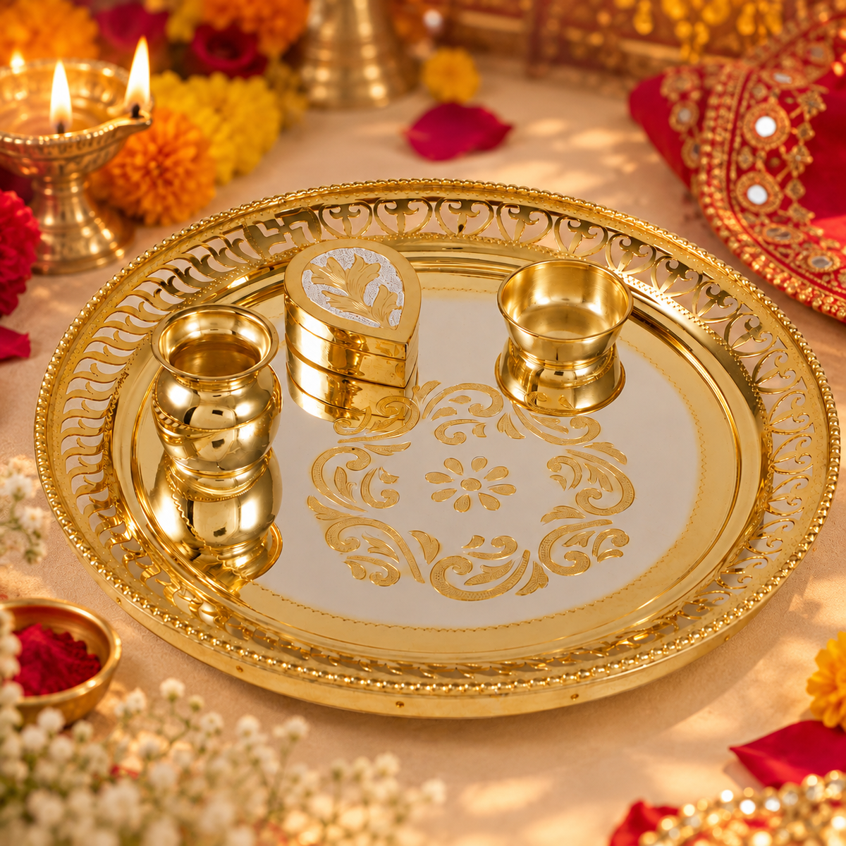 Premium Silver Puja Thali Set