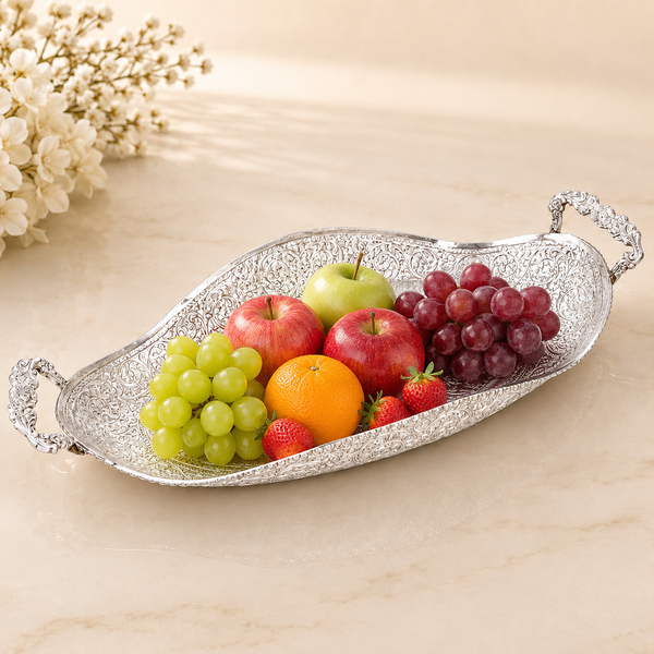 Oval Engraved Silver Serving Tray