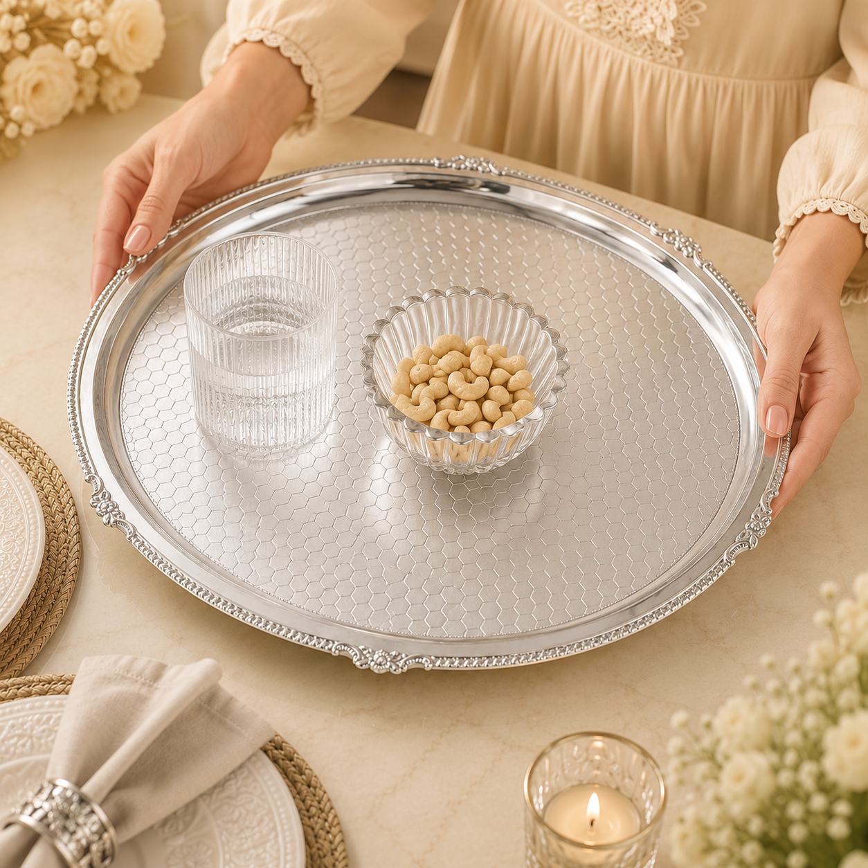 Celestial Silver Serving Tray