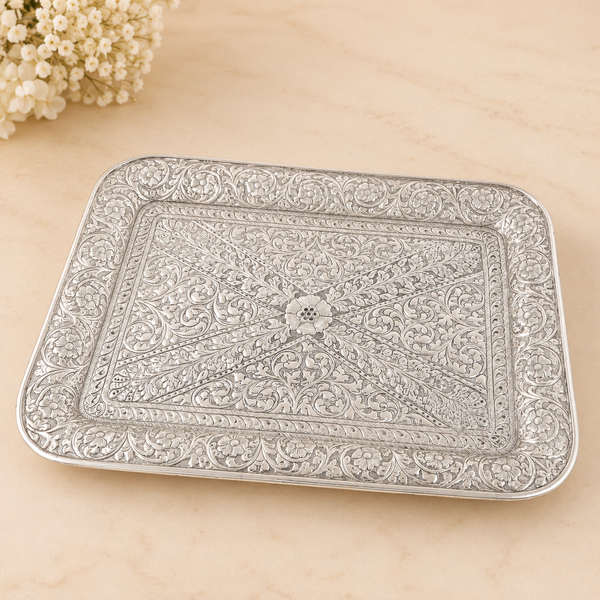 Rectangular Hand-Engraved Silver Tray