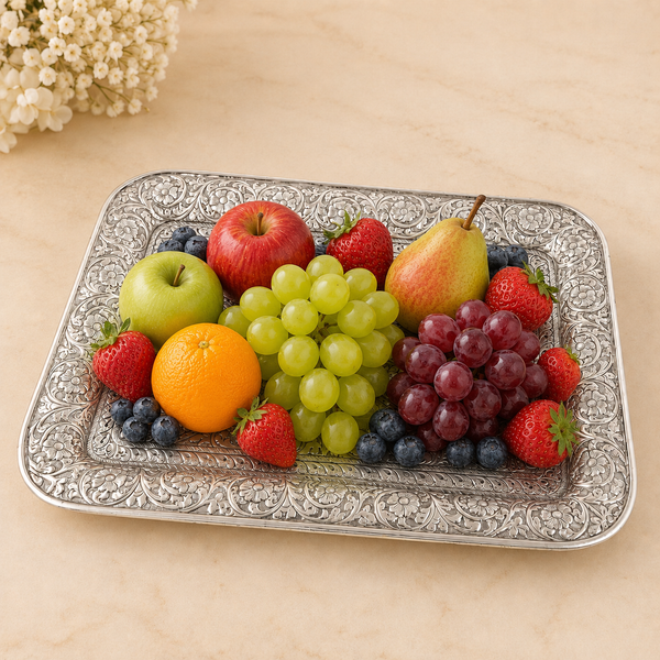 Rectangular Hand-Engraved Silver Tray