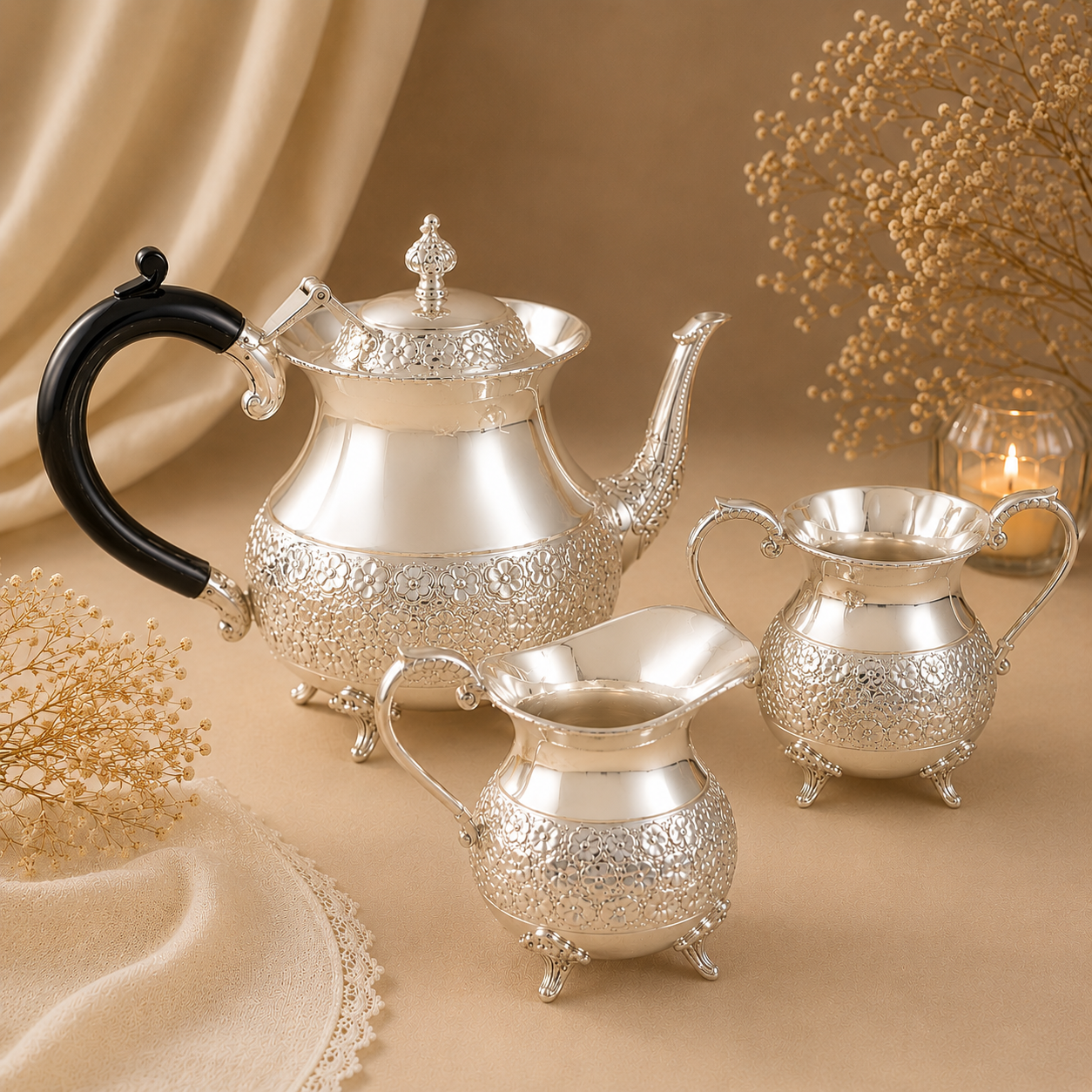Royal Filigree Silver Tea Set