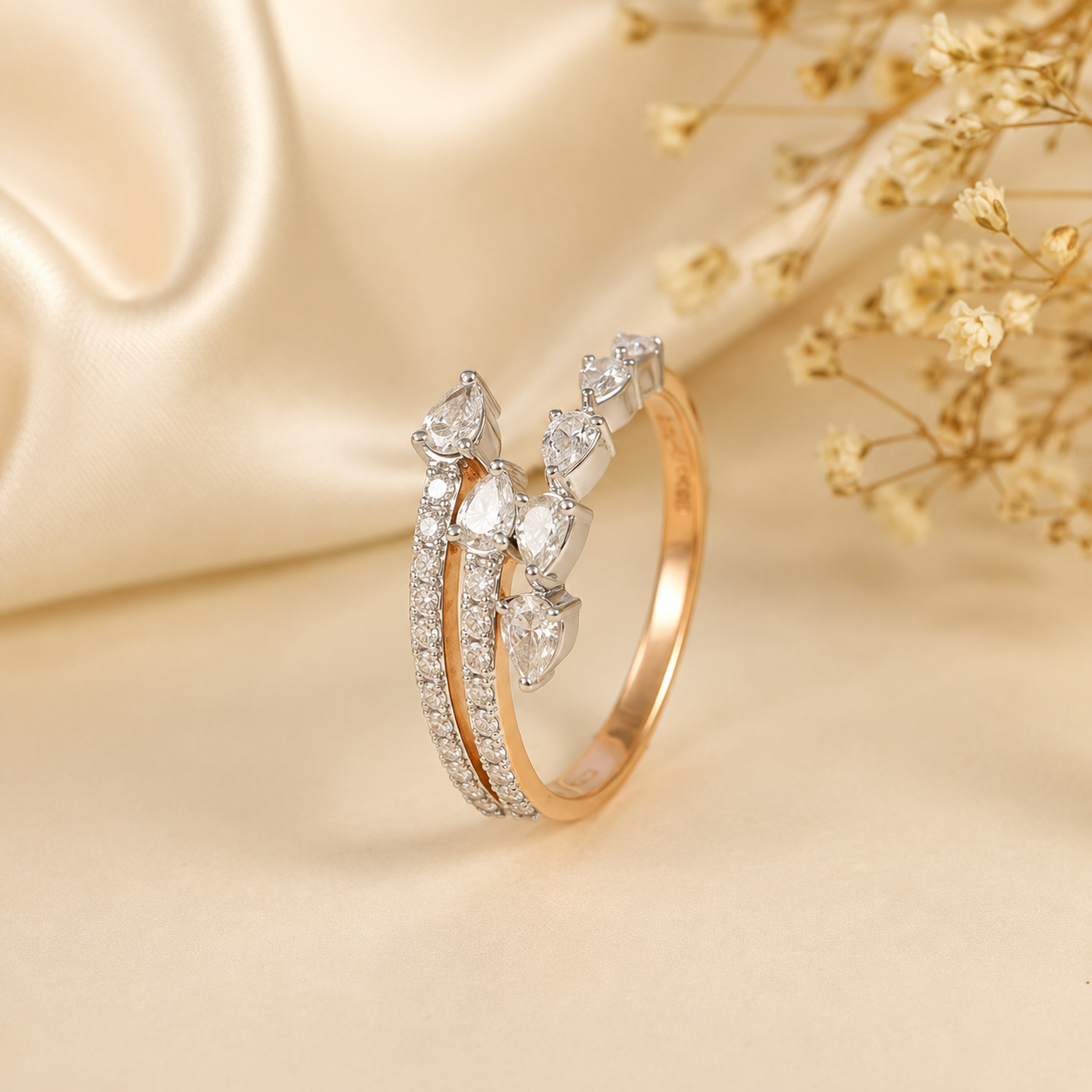 Diya Twin Leaf Vine Diamond Ring