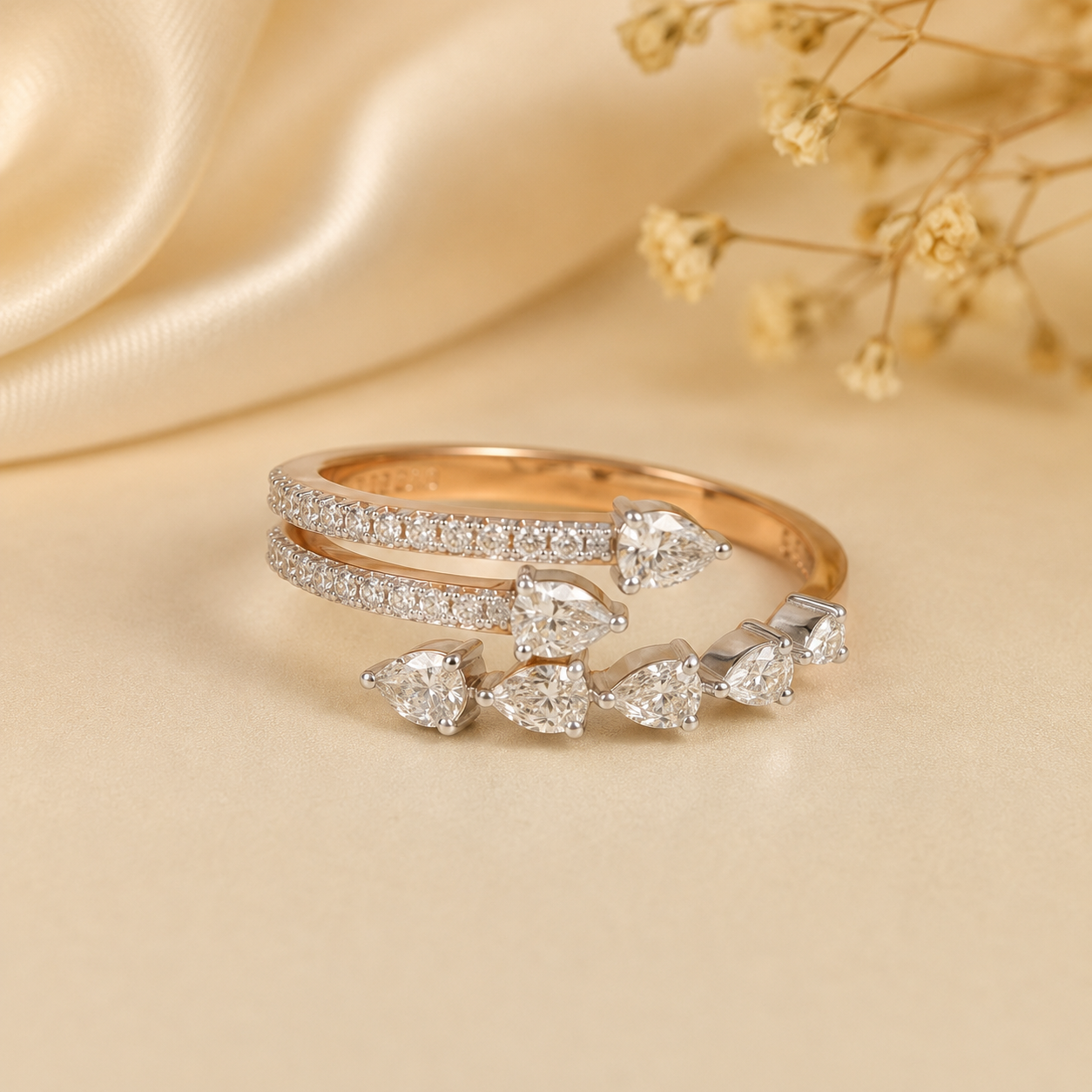 Diya Twin Leaf Vine Diamond Ring