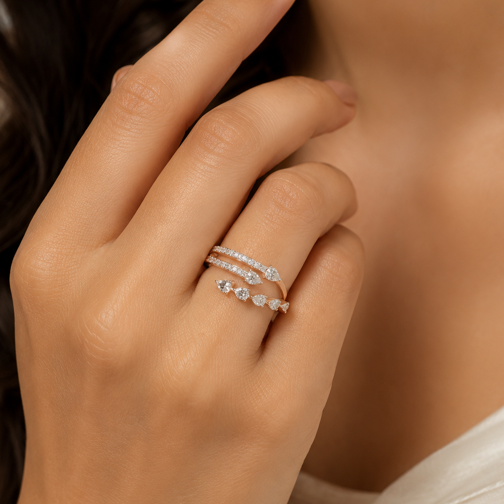 Diya Twin Leaf Vine Diamond Ring