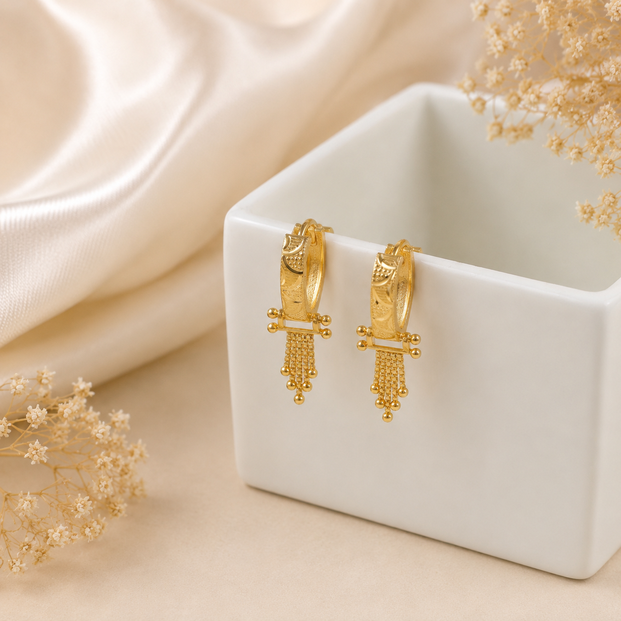 Yamika Imperial Tassel Hoops  Gold Bali