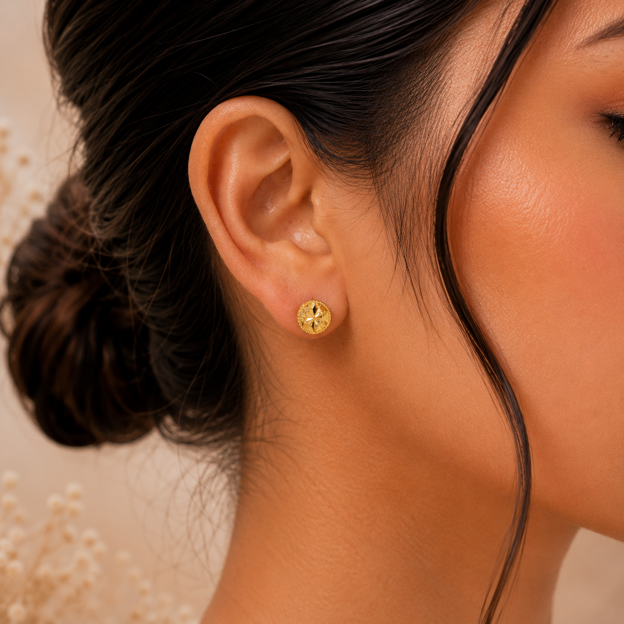 Diya Floral Halo  Gold Earrings