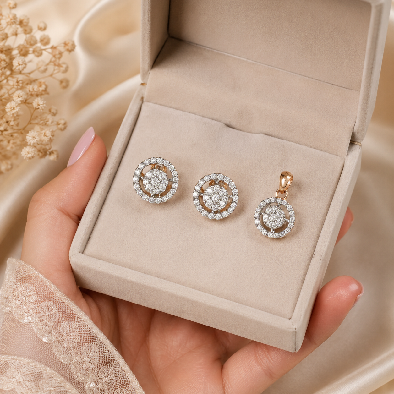 Rose Radiance Diamond Pendant Set