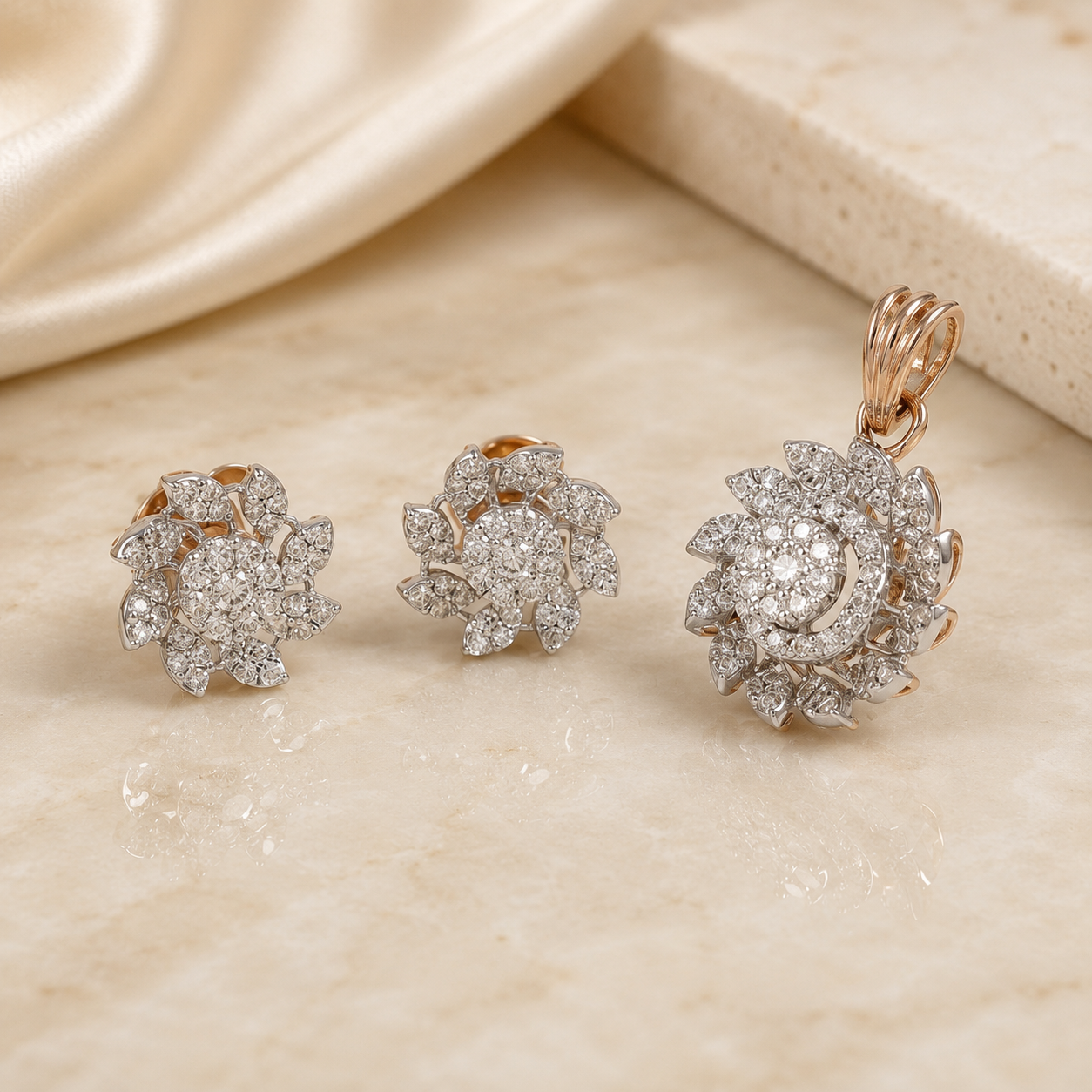 Luminous Floral Diamond Pendant Set