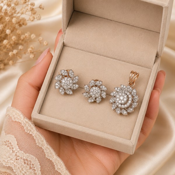 Luminous Floral Diamond Pendant Set